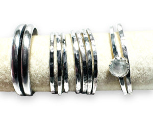 Silver Band, Hammered Silver Band Ring, Silver Texture Ring, Silver Ring/Simple Stacking Ring - Janine Design