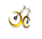Moon Earrings/Brass Gemstone Moon Earrings/Golden Moon Earrings - Janine Design