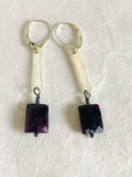 Blue Rectangle Gemstone Earrings, Blue Gemstone Earrings/ Bar Earrings