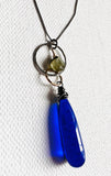Blue Teardrop Necklace, Blue Quartz Necklace