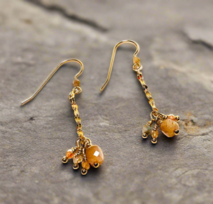 Peach Moonstone Chain Earrings, Dainty Gemstone Earrings