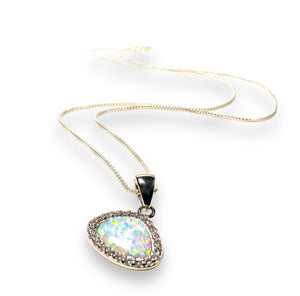 Opal Necklace/Lab Created Gemstone, Teardrop - Janine Design