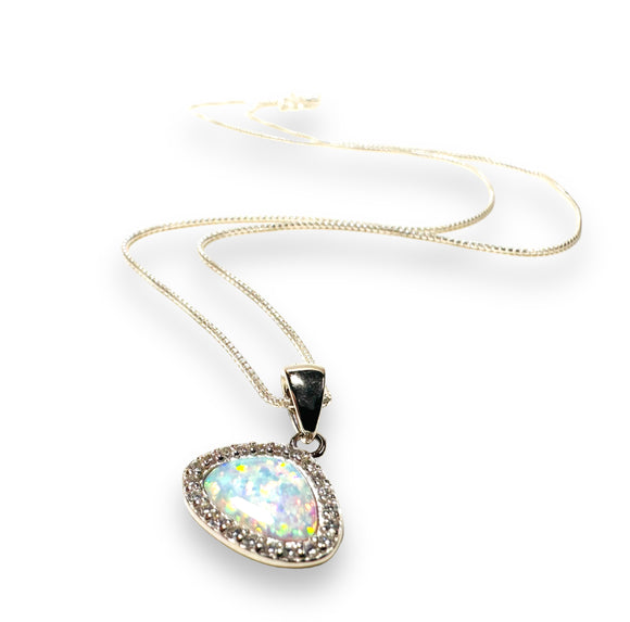 Opal Necklace/Lab Created Gemstone, Teardrop - Janine Design
