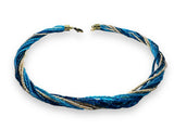 Blue and Gold Strands Necklace, twist Necklace, Stetement Necklace - Janine Design