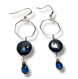 Hexagon Hoop Pearl Earrings, Golden Hoops