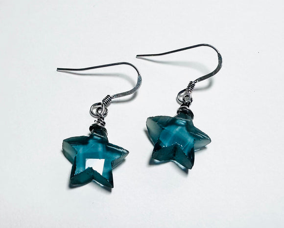 Kyanite Star Earrings ,Carved stones Star Earrings/Earrings, Celestial Star Earrings, Blue Star Earrings, Star Earrings - Janine Design