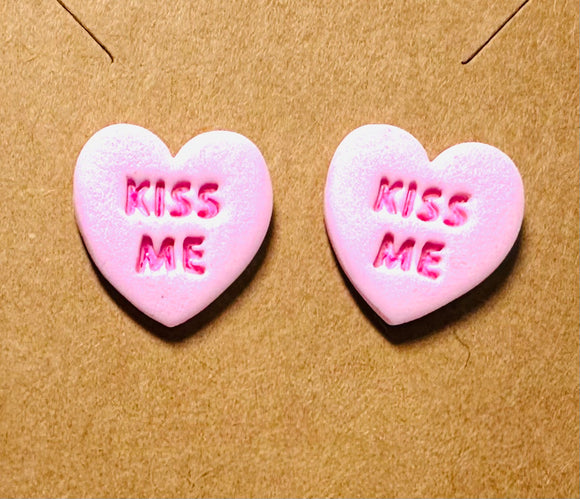 Conversation Heart Earrings/ Clay Earrings, Valentines Earrings/ Heart Earrings - Janine Design