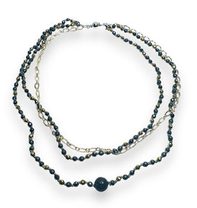 Beaded Adjustable Gemstone Necklace -Hematite and Lava Rock - Janine Design