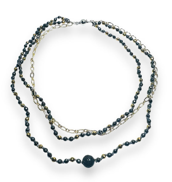 Beaded Adjustable Gemstone Necklace -Hematite and Lava Rock - Janine Design