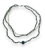 Beaded Adjustable Gemstone Necklace -Hematite and Lava Rock - Janine Design
