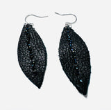 Leather Feather Earrings, Black leather Earrings, Feather Earrings - Janine Design
