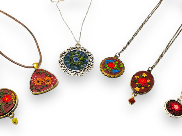 Polymer Clay Floral Sculpted Necklace - Janine Design