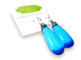 Cats Eye Quartz Ocean Blue Drop Earrings/wire Wrapped earrings - Janine Design