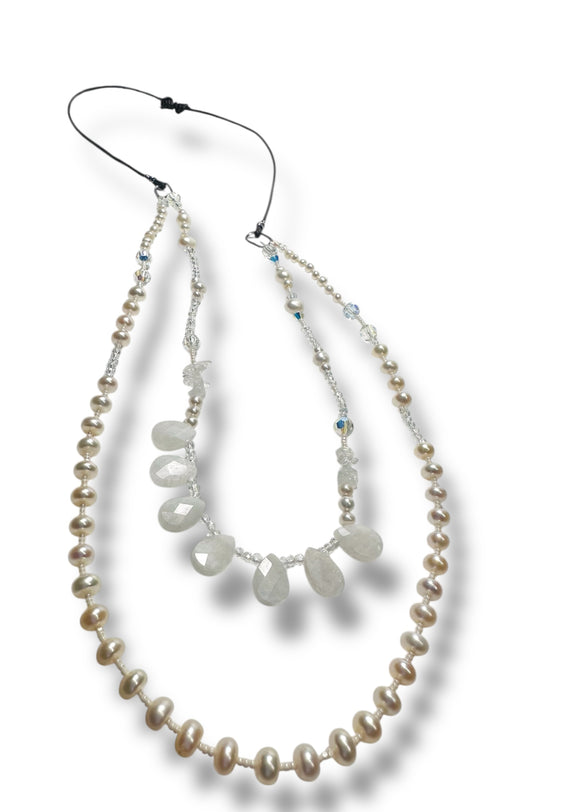 Moonstone and Pearl Double layered Necklace
