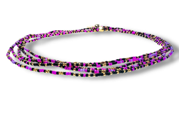 Pink, Black and Gold Strands Necklace, Twist Necklace, Statement Necklace - Janine Design