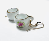 Cuppa Tea Earrings/ Tiny Porcelain Teacup Earrings - Janine Design