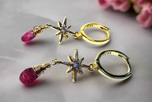 Star Huggie Hoops, Gold Filled Earrings, Hoops, Tourmaline Earrings