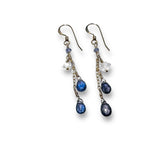 Iolite and Herkiner Diamond Gemstone Earrings, Cascade Chain Earrings