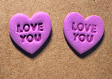 Conversation Heart Earrings/ Clay Earrings, Valentines Earrings/ Heart Earrings - Janine Design