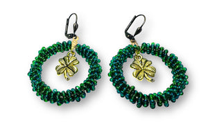 Green Beaded Hoop Earrings* - Janine Design
