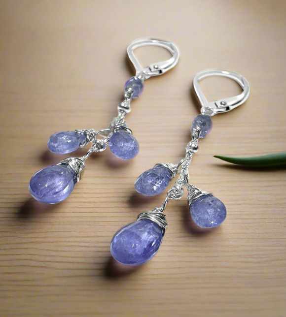 Iolite Gemstone Earrings, Cascade Chain Earrings