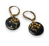 Black and Gold Disk Earrings/Black and Gold Earrings