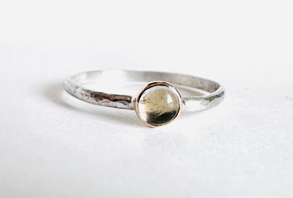 Aquamarine Ring/ Sterling and 14k Gold Ring Size 7.5 - Janine Design