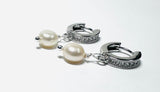 Pearl Huggie Hoops, Pearl Earrings, Hoops - Janine Design