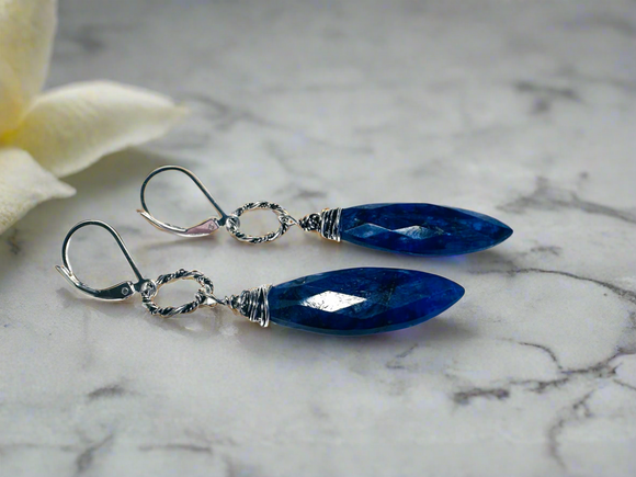 Sapphire  Earrings, Silver Gemstones Earrings