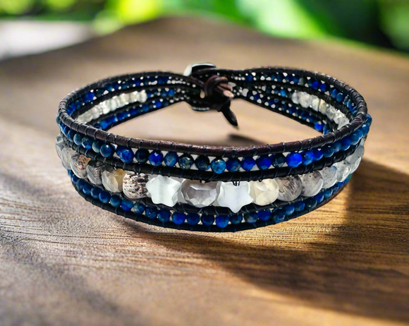 Gemstone Leather Bracelet, Leather Cuff Wrap Gemstone Bracelet-Power Bracelet