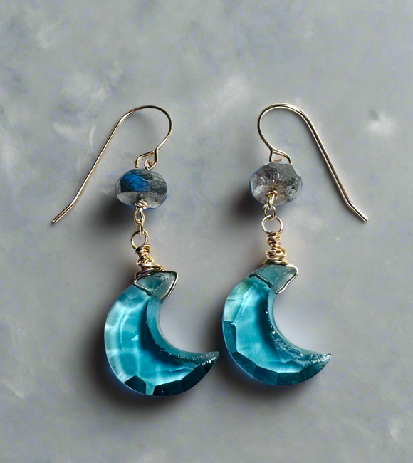 Kyanite Moon Earrings ,Carved stones Star Earrings/Earrings, Celestial  Earrings, Blue Moon Earrings, Star Earrings