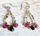 Tourmaline Gemstone Teardrop Hoop Earrings/Open Earrings - Janine Design