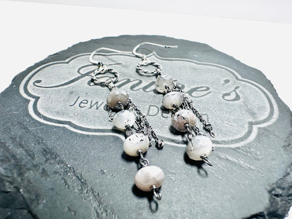 Chain Drop Earrings-Labradorite Gemstone - Janine Design