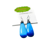 Cats Eye Quartz Ocean Blue Drop Earrings/wire Wrapped earrings - Janine Design