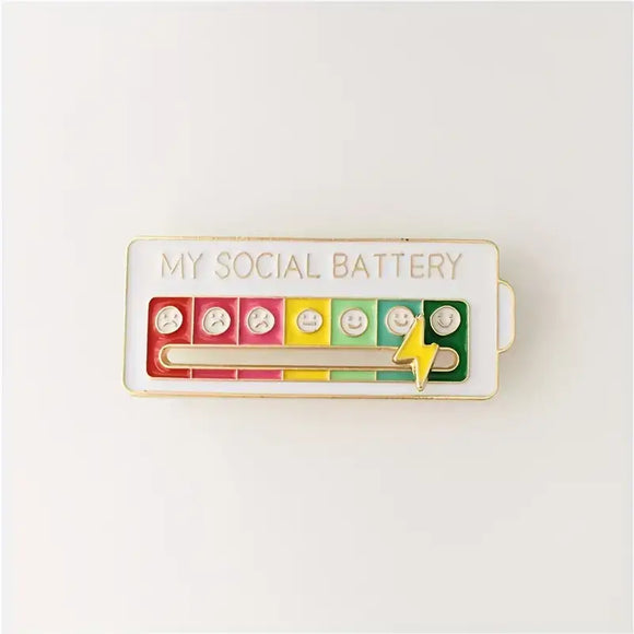 My Social Battery Pin - Expressive Interactive Mood Brooch Pin - Fashion Statement - Janine Design