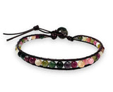 Wrap Bracelet, Power Gemstone Leather Bracelet, Single leather wrap gemstone bracelet-4-5mm Tourmaline 7.5-8.5”
