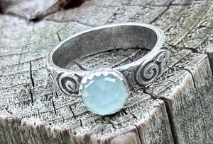 Chalcedony Scroll Sterling Silver Ring, Size 8 Ring, Promise Ring - Janine Design