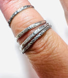 Silver Band, Hammered Silver Band Ring, Silver Texture Ring, Silver Ring/Simple Stacking Ring - Janine Design