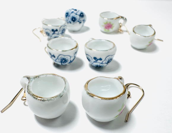Cuppa Tea Earrings/ Tiny Porcelain Teacup Earrings - Janine Design