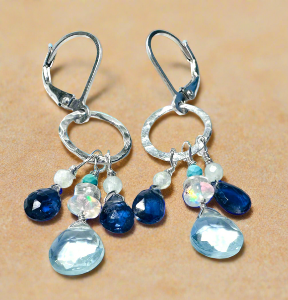 Gemstone Teardrop Silver Circle Earrings*