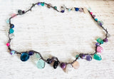 Silk Crochet Gemstone Necklace, Boho Necklace