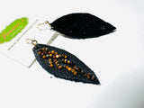 Leather Feather Earrings, Black leather Earrings, Feather Earrings - Janine Design
