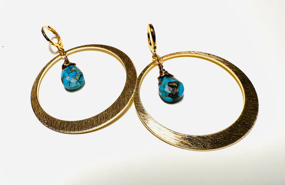 Brass Hoop Gemstone Earrings/Hoop  Earrings /Natural gemstone/turquoise - Janine Design