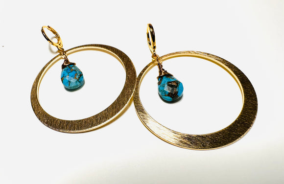 Brass Hoop Gemstone Earrings/Hoop  Earrings /Natural gemstone/turquoise