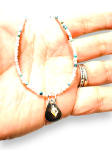 Dainty Beaded Gemstone Necklace-Flat Teardrop - Janine Design