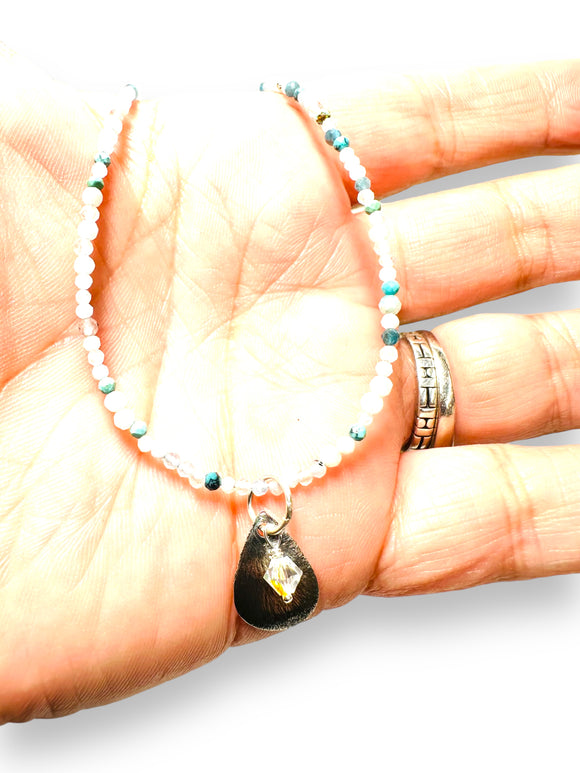Dainty Beaded Gemstone Necklace-Flat Teardrop - Janine Design