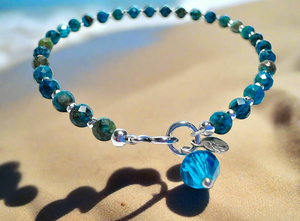 Natural Chrysocolla Beaded Bracelet- Large - Janine Design