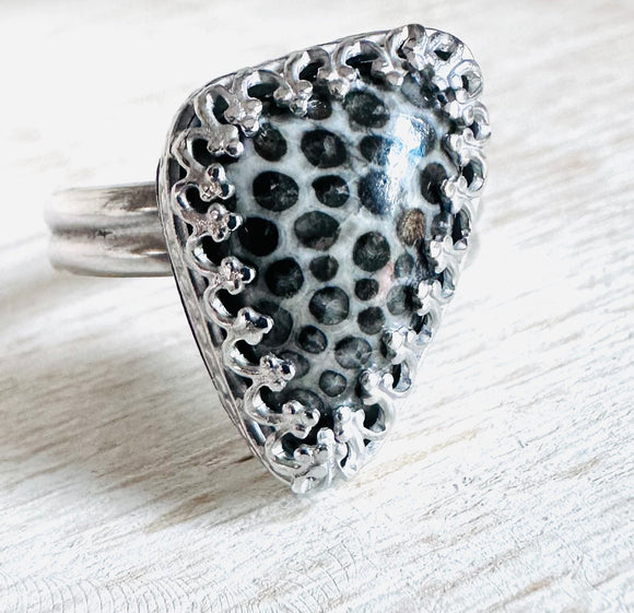 Fossil Stone Filigree Ring/Size 9.5 - Janine Design
