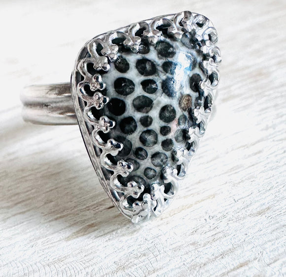 Fossil Stone Filigree Ring/Size 9.5