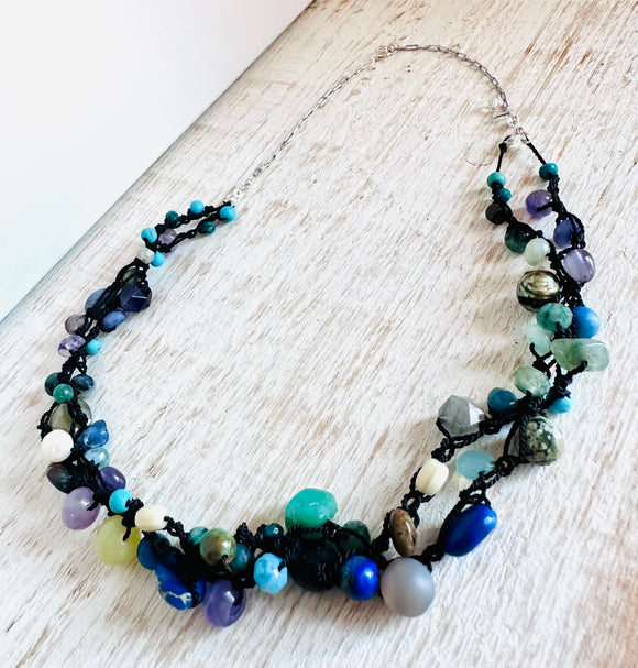 Bohemian Asymmetrical Gemstone Necklace, Boho Necklace - Janine Design